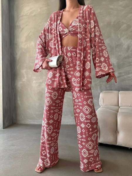 Rustic Charm Printed Women's Co-ord Set - 3 piece