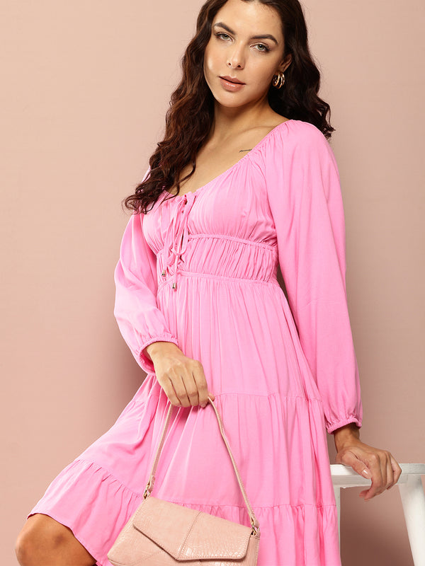 Trendy Pink Tiered Dress