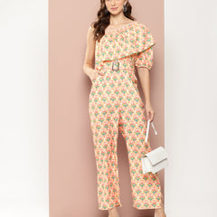 Floral One-Shoulder Jumpsuit with Belt - for Women