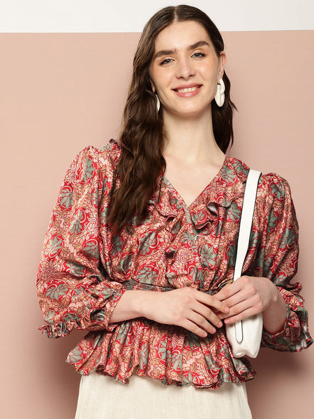 Floral Elegance Smocked Peplum Top