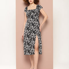 Ebony Petal Slit Dress