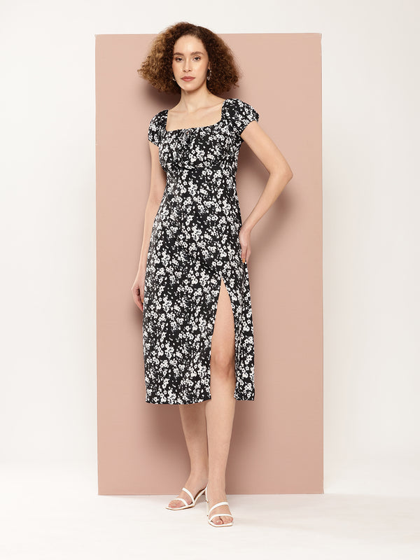 Ebony Petal Slit Dress