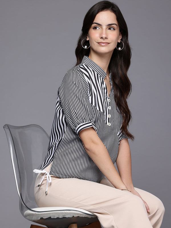 Modern Striped Tie Waist Shirt