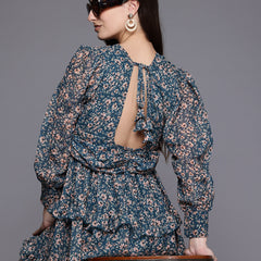 Midnight Floral Ruffle Dress