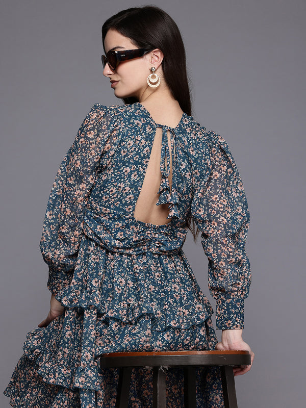 Midnight Floral Ruffle Dress