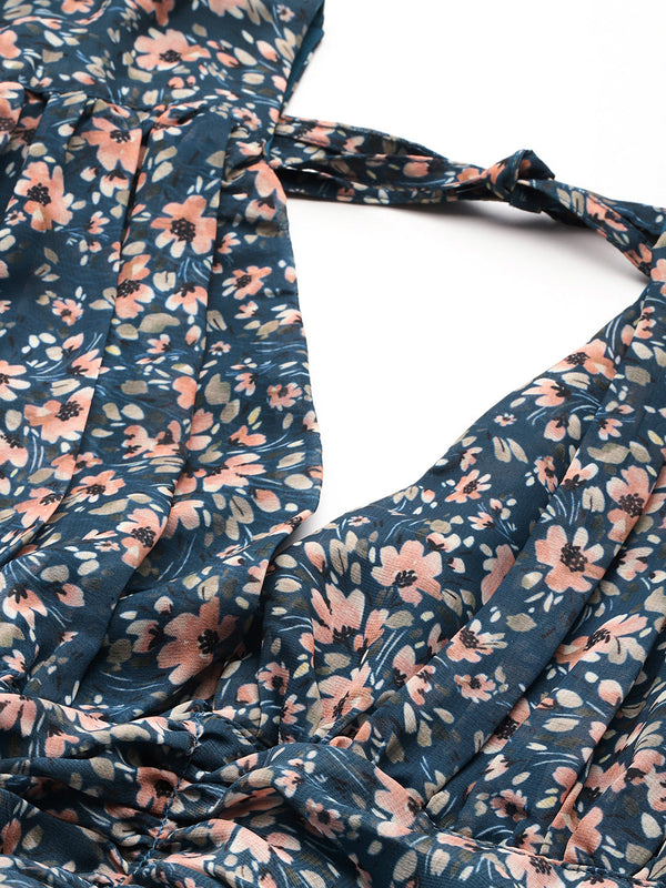 Midnight Floral Ruffle Dress
