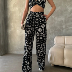 Noir Vibes Boho Printed Women's Co-ord Set - 3 piece