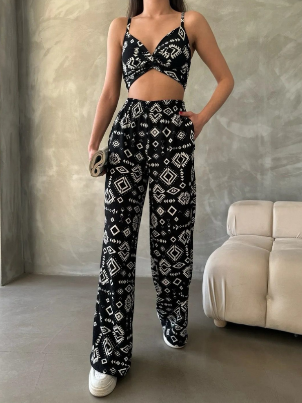 Noir Vibes Boho Printed Women's Co-ord Set - 3 piece