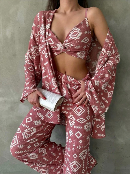 Rustic Charm Printed Women's Co-ord Set - 3 piece