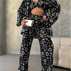 Noir Vibes Boho Printed Women's Co-ord Set - 3 piece