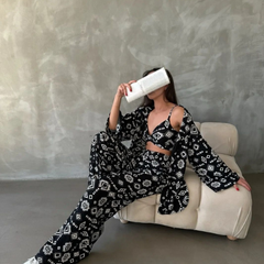 Noir Vibes Boho Printed Women's Co-ord Set - 3 piece