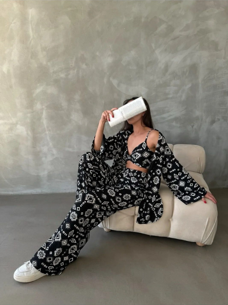 Noir Vibes Boho Printed Women's Co-ord Set - 3 piece