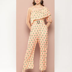 Floral One-Shoulder Jumpsuit with Belt - for Women