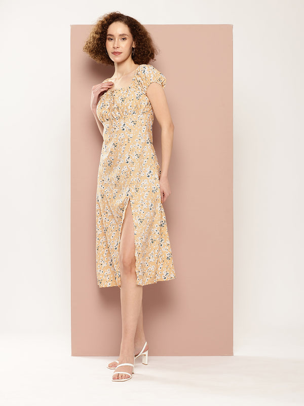 Caramel Petal Slit Dress