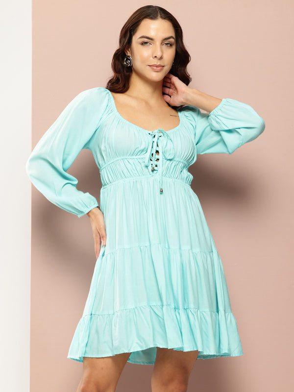 Icy Blue Tiered Dress