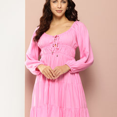 Trendy Pink Tiered Dress