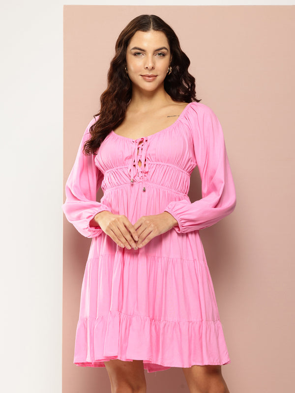 Trendy Pink Tiered Dress