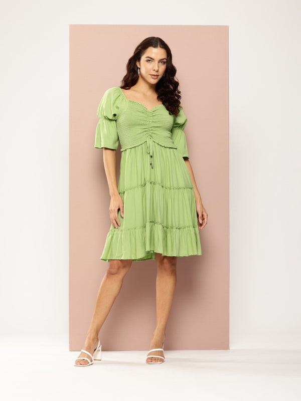 Olive Charm Tiered Dress