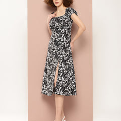 Ebony Petal Slit Dress