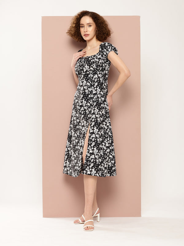 Ebony Petal Slit Dress
