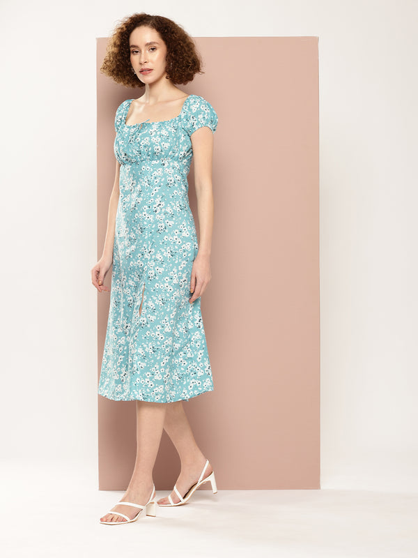 Ocean Floral Slit Dress