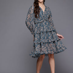 Midnight Floral Ruffle Dress