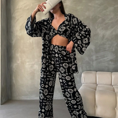 Noir Vibes Boho Printed Women's Co-ord Set - 3 piece