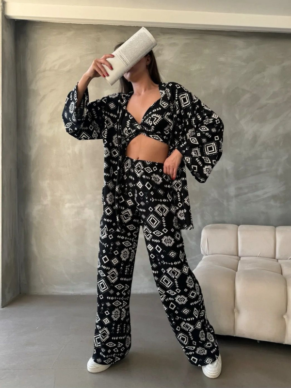 Noir Vibes Boho Printed Women's Co-ord Set - 3 piece