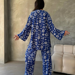 Blue Aztec Printed Women's Co-ord Set - 3 piece
