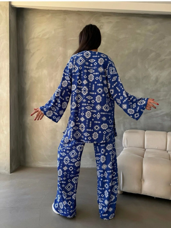 Blue Aztec Printed Women's Co-ord Set - 3 piece