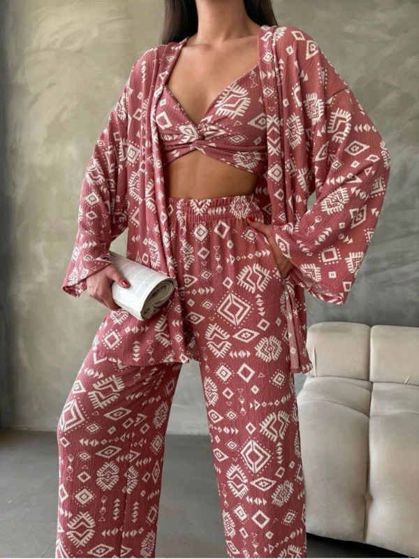 Rustic Charm Printed Women's Co-ord Set - 3 piece