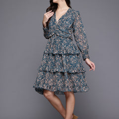 Midnight Floral Ruffle Dress