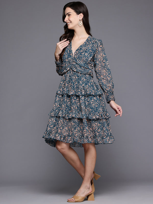 Midnight Floral Ruffle Dress