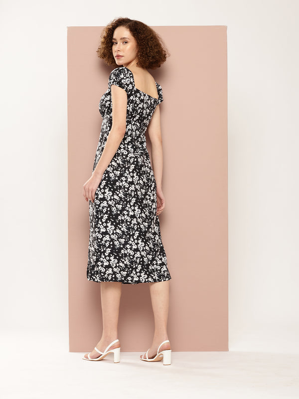 Ebony Petal Slit Dress