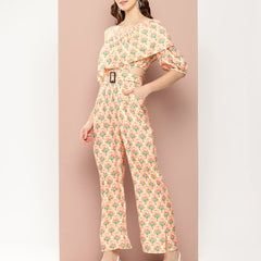 Floral One-Shoulder Jumpsuit with Belt - for Women