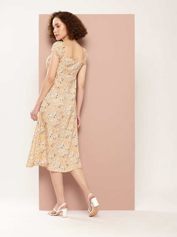 Caramel Petal Slit Dress