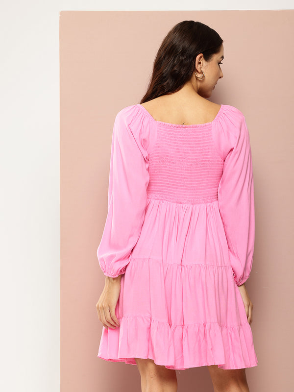 Trendy Pink Tiered Dress
