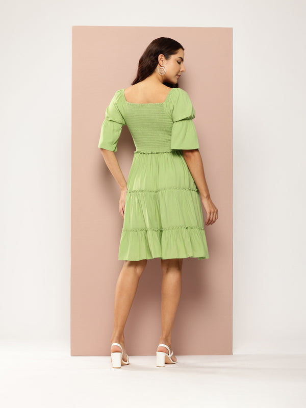 Olive Charm Tiered Dress