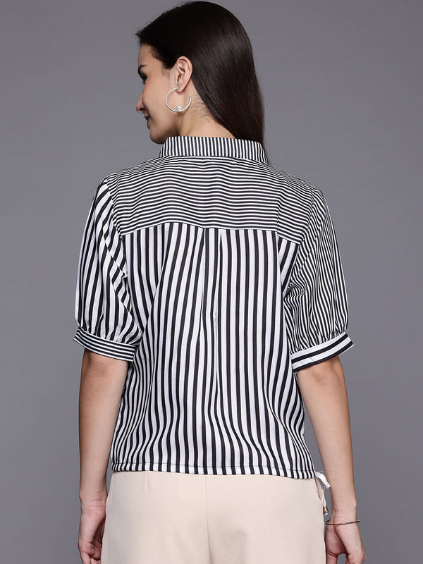 Modern Striped Tie Waist Shirt