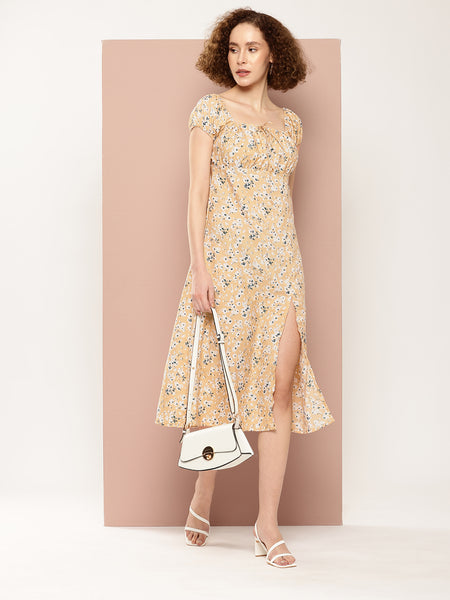 Caramel Petal Slit Dress