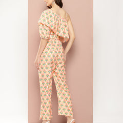 Floral One-Shoulder Jumpsuit with Belt - for Women