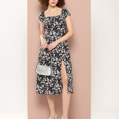 Ebony Petal Slit Dress
