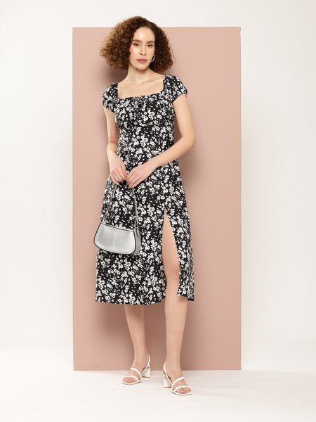 Ebony Petal Slit Dress
