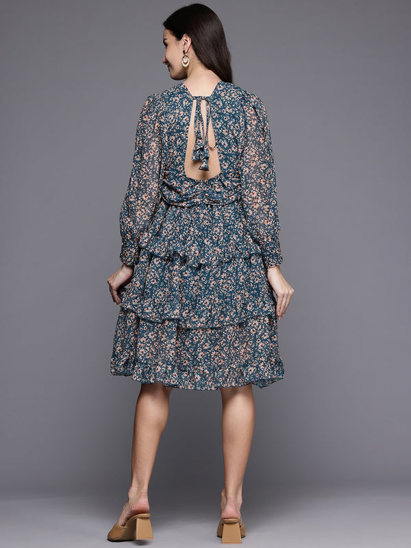 Midnight Floral Ruffle Dress
