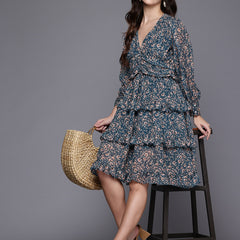 Midnight Floral Ruffle Dress