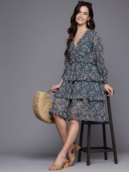 Midnight Floral Ruffle Dress