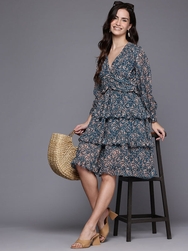 Midnight Floral Ruffle Dress