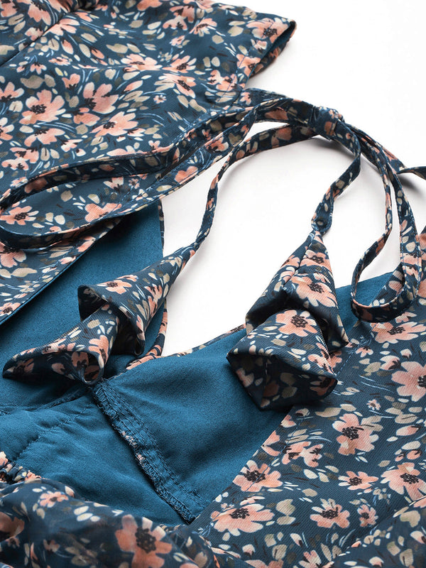 Midnight Floral Ruffle Dress
