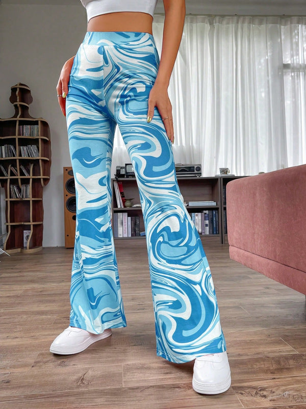Blue Marble Flared Pants