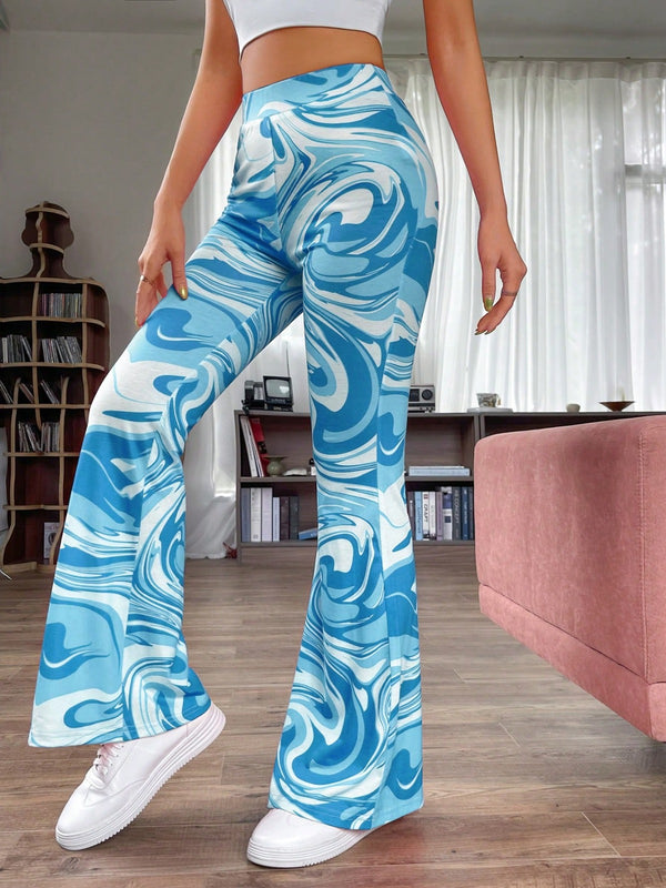 Blue Marble Flared Pants